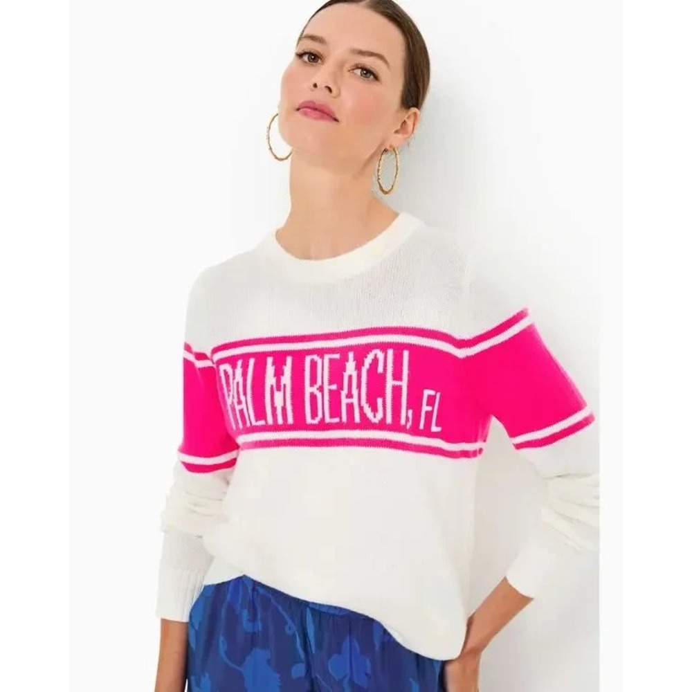 NWT Lilly Pulitzer Palm Beach FL Intarsa Pullover Sweater S 4 6 Preppy Pink